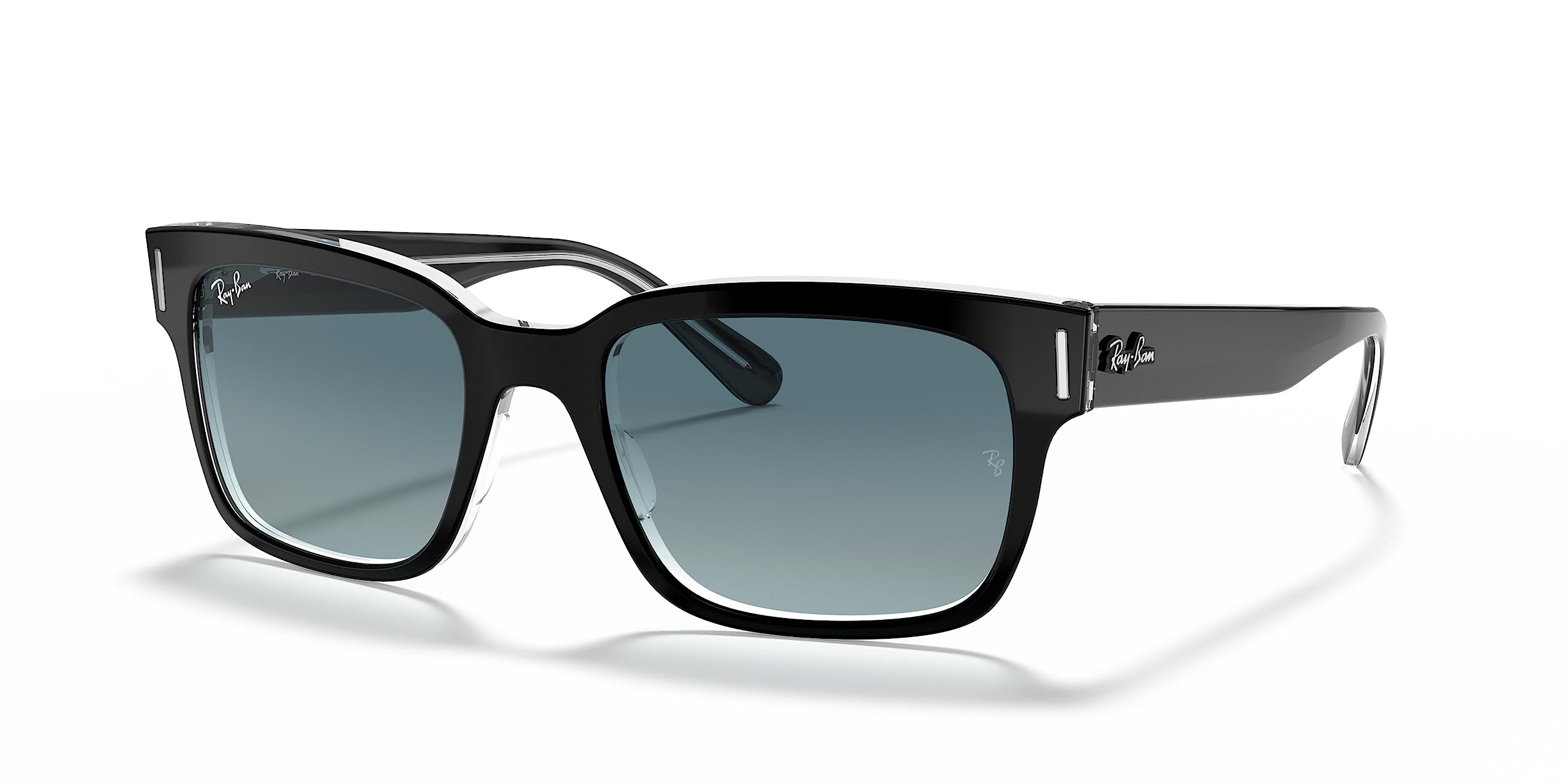 Ray-Ban Men's RB2190 Jeffrey Square Sunglasses, Black On Transparent/Blue Gradient Grey, 53 mm