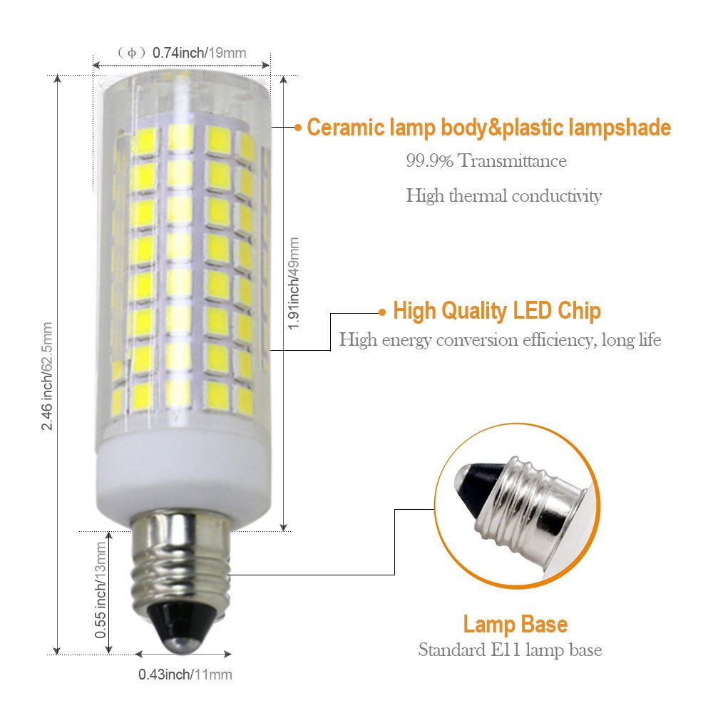 [4-Pack] E11 LED, All-New (102LEDs) E11 Led Bulbs, 8W 75W-100W Equivalent, 850 LM, Daylight 6000K, Dimmable,E11 Mini Candelabra Base, JD T3/T4 360 Degree Beam Angle for Indoor Decorative Lighting.