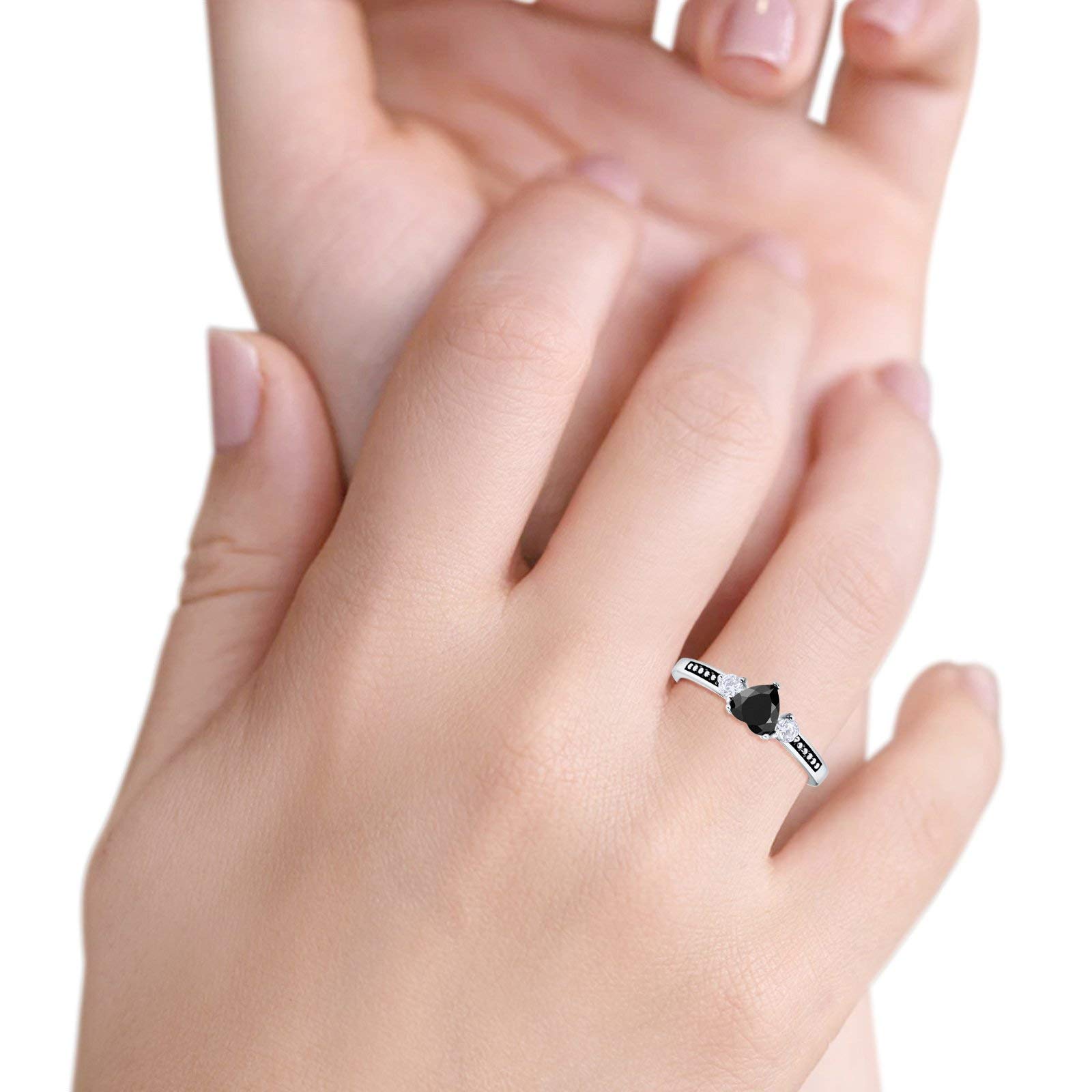 Simulated Black Cubic Zirconia Size-11 Elegant Heart Promise Ring Round Simulated Cubic Zirconia 925 Sterling Silver