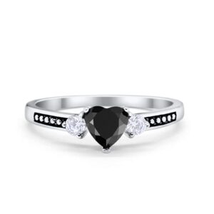 simulated black cubic zirconia size-11 elegant heart promise ring round simulated cubic zirconia 925 sterling silver