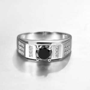 Empsoul 925 Sterling Silver Black Ring Filled Round Cut Simulated Black Topaz High Polish Wedding Engagement Ring for Women Size 6