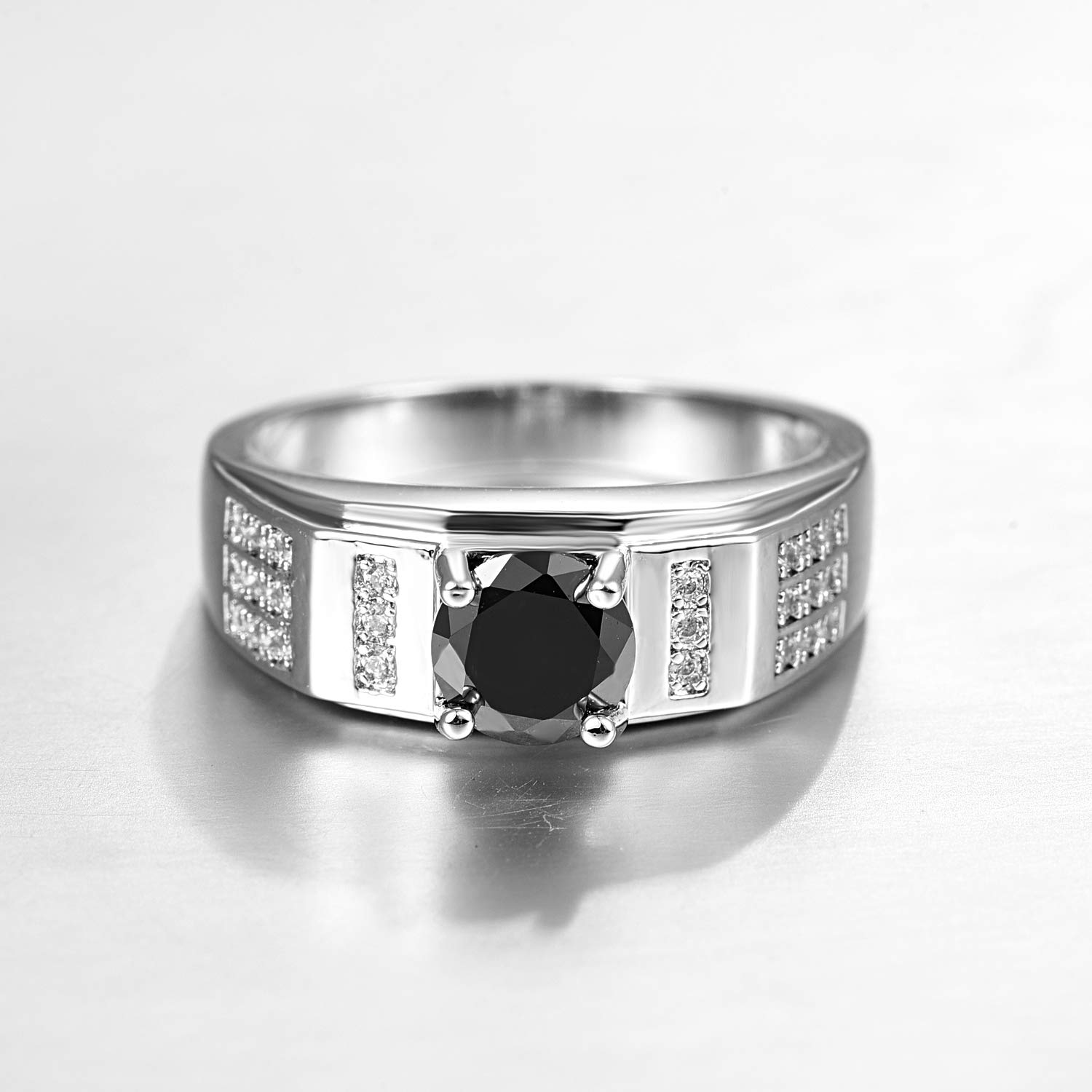 Empsoul 925 Sterling Silver Black Ring Filled Round Cut Simulated Black Topaz High Polish Wedding Engagement Ring for Women Size 6