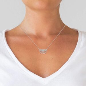 Keepsake Diamond Lotus Flower Necklace in 925 Sterling Silver, 1/10ct (I-J Color, I3 Clarity), 17 inch