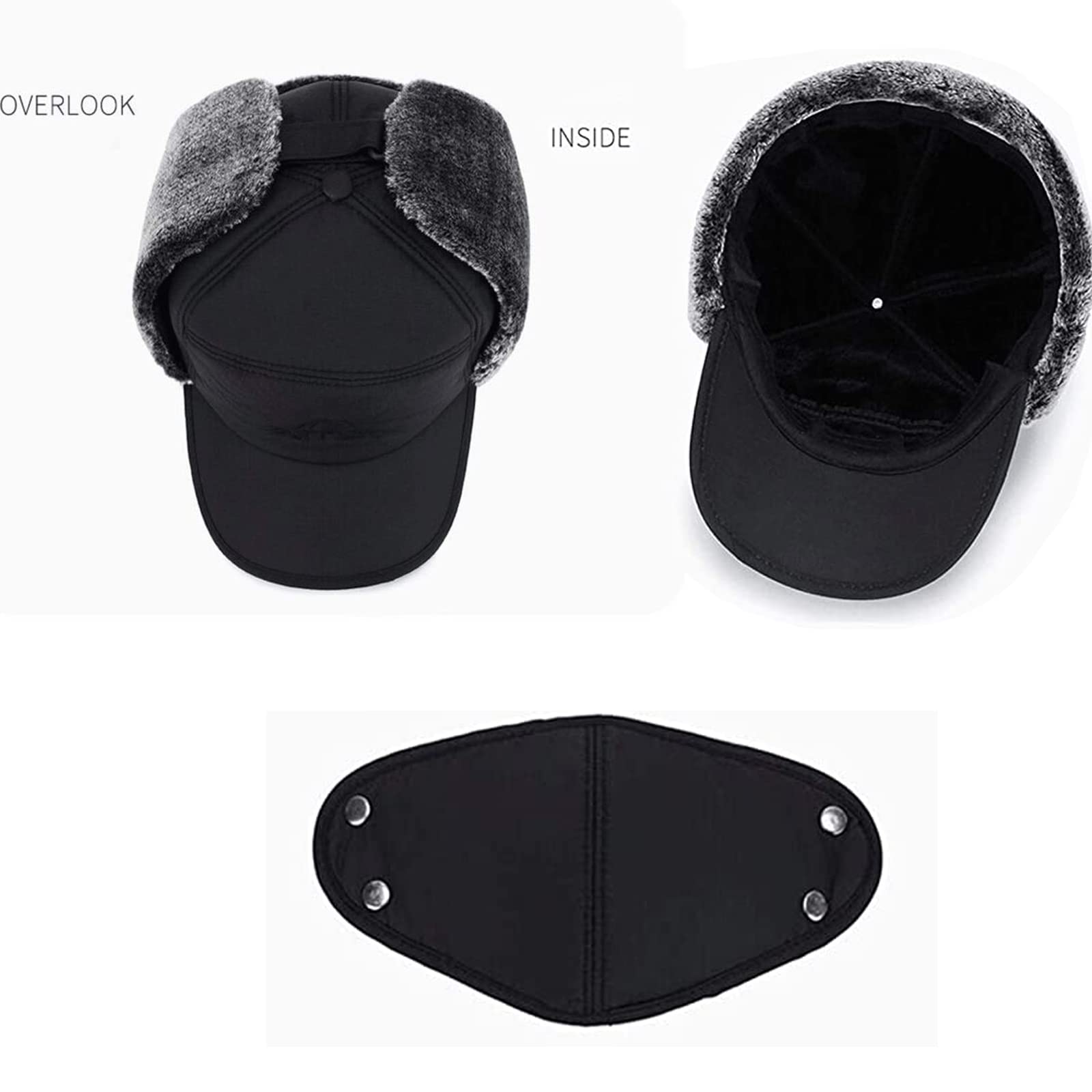 Mens Winter Windproof Warm Hat with Ear Flap,Black Cold Weather Skiing Hunting Fishing Gifts Trapper Hats for Men Women