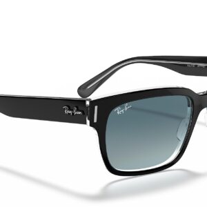 Ray-Ban Men's RB2190 Jeffrey Square Sunglasses, Black On Transparent/Blue Gradient Grey, 53 mm