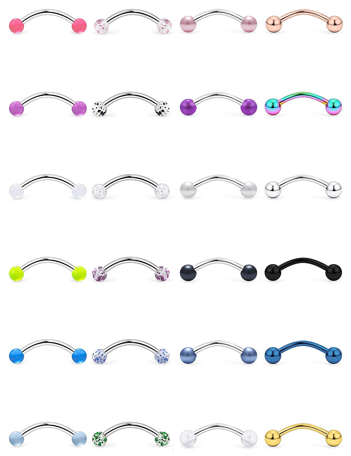 Ftovosyo 14G Stainless Steel Curved Barbell Snake Eyes Tongue Nipple Ring Body Piercing Jewelry Retainer for Women Men 14mm 9/16 Inch Silver Rose Gold Black Rainbow 24PCS