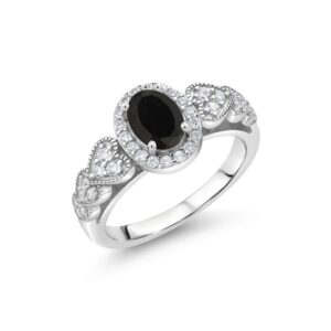 gem stone king 925 sterling silver black onyx engagement ring for women (1.13 cttw, oval 7x5mm, gemstone birthstone, available in size 5, 6, 7, 8, 9)