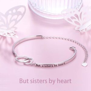 FLYOW 925 Sterling Silver 2 Interlocking Infinity Circles Bracelet with Message Not Sisters By Blood, But Sisters by Heart, Adjustable Sisters Bracelets Friendship Jewelry for Women (Two Circles)