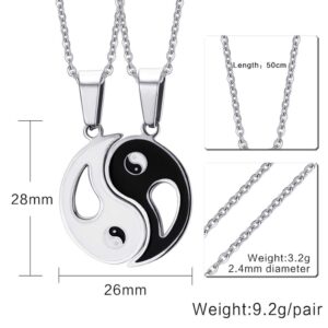 NewZenro 2 Pieces Yin Yang Bff Couples Pendant Necklace Chain for Women Mens Boys Personalized Matching Puzzle Diagrams Stainless Steel Necklaces 19.6" Gifts for Girlfriend Boyfriend Birthday Sister Xmas