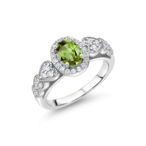 gem stone king 925 sterling silver green peridot engagement ring for women (1.33 cttw oval 7x5mm, gemstone birthstone available in size 5, 6, 7, 8, 9)