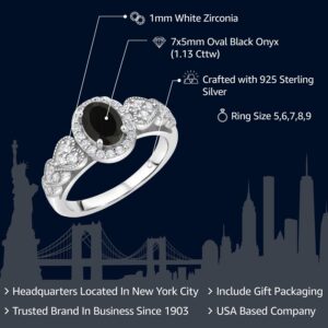 Gem Stone King 925 Sterling Silver Black Onyx Engagement Ring For Women (1.13 Cttw, Oval 7X5MM, Gemstone Birthstone, Available in size 5, 6, 7, 8, 9)