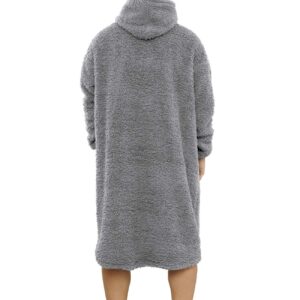 ililmmoe Sherpa Wearable Blanket Oversized Hoodie Sweatshirt TV Blanket with Long Sleeves and Pocket-Gray