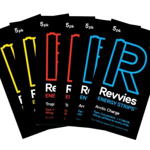 Revvies Energy Strips | 30 Strips | Instant Boost | Suitable Pro Athletes | 40mg Caffeine Strip | Vegan | Sugar-Free | 6 x 5PK |