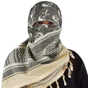 GERINLY Skeleton Shemagh Scarf Palestine Men Tactical Military Desert Scarf Summer Cotton Arab Wrap Shawls Dustproof (Beige)