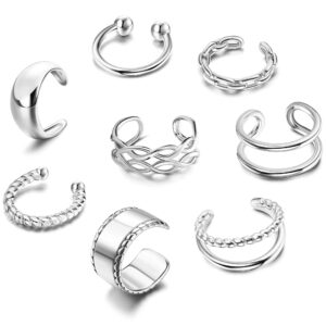 IRONBOX 9Pcs Ear Cuff Earrings for Women 14K Silver Ear Cuff Non Piercing Cartilage Clip Cuff Earrings Fake Earrings