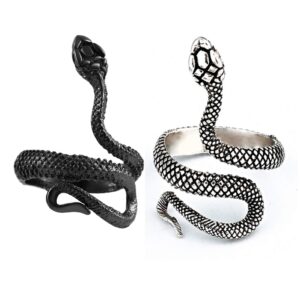 Snake Ring for Women Gothic Black Snake Rings Punk Open Adjustable Silver Snake Knuckle Rings Stackable Reptile Serpent Band Rings for Halloween Costumes Accessories