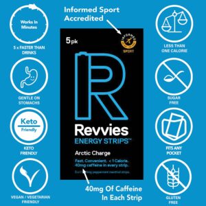 Revvies Energy Strips | Arctic Charge | 50 Strips | 40mg Caffeine Strip | 2 Strip = Coffee/Energy Drink | Less than 2 Calories | Vegan 10 x 5PK…