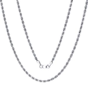 nuragold 10k white gold 2.5mm rope chain diamond cut pendant necklace, mens womens jewelry 16" 18" 20" 22" 24" 26" 28" 30"