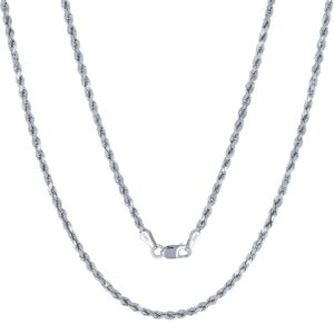 nuragold 14k white gold 2mm solid rope chain diamond cut pendant necklace, mens womens jewelry 16" 18" 20" 22" 24" 26"