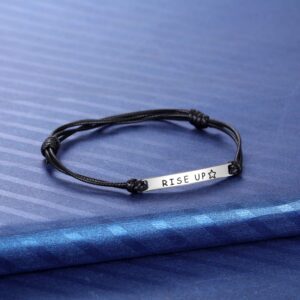 Kvekstio Hamilton Broadway Musical Gifts Engraved Rise Up Black Cord Rope Leather Bracelet Adjustable