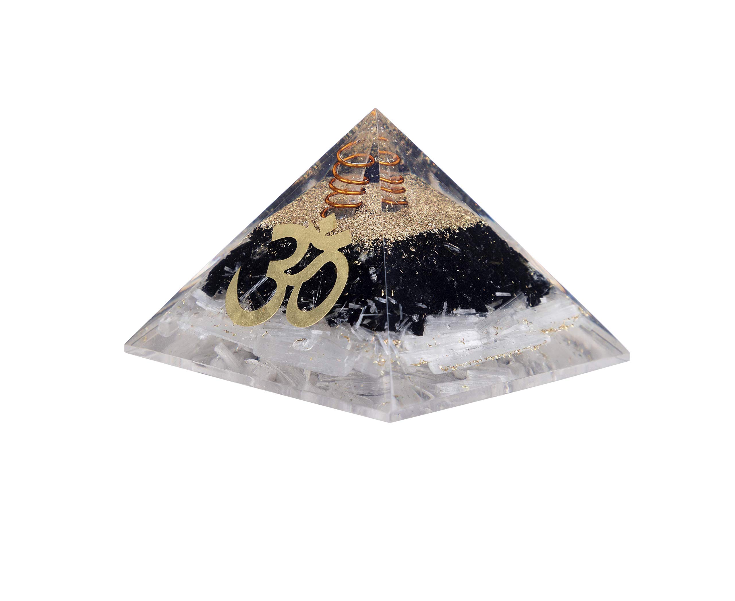 Orgone Pyramid Crystal -Orgonite Crystals -Black Tourmaline & Selenite-for Protection & Positive Energy-Crystal Pyramid for- Chakra Healing Meditation &Crystal Gifts-Orgonite Pyramid