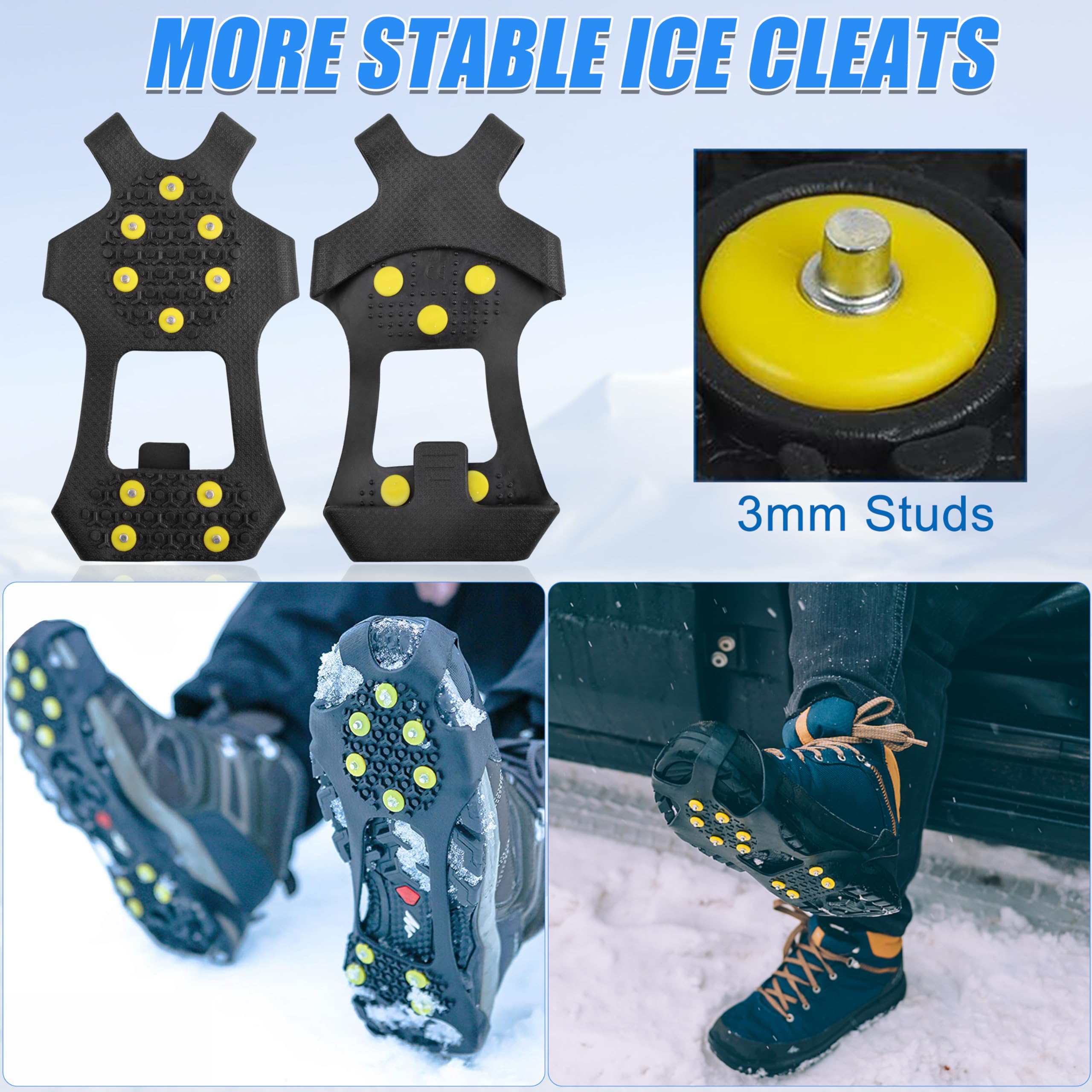 Ice Cleats Snow Traction Cleats, 10-Studs Walk Traction Cleats Crampons for Walking on Snow and Ice Anti Slip Rubber Walking Cleats Slip-on Stretch Footwear for Women Men Kids (Size XXL)