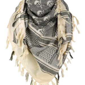 GERINLY Skeleton Shemagh Scarf Palestine Men Tactical Military Desert Scarf Summer Cotton Arab Wrap Shawls Dustproof (Beige)