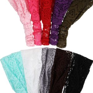 WILLBOND 10 Pieces Lace Elastic Headwrap Lace Elastic Headbands Boho Bandana Bohemian Headband Hair Accessories for Women, 10 Colors