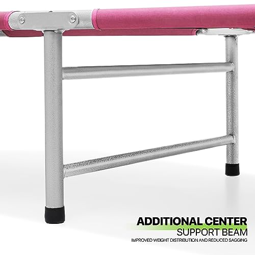 Magshion Portable Military Fold Up Camping Bed Cot, Folding Camping Cot for Adults Outdoor Bed Heavy Duty Sleeping Cots for Camp with Carry Bag, Neon Pink