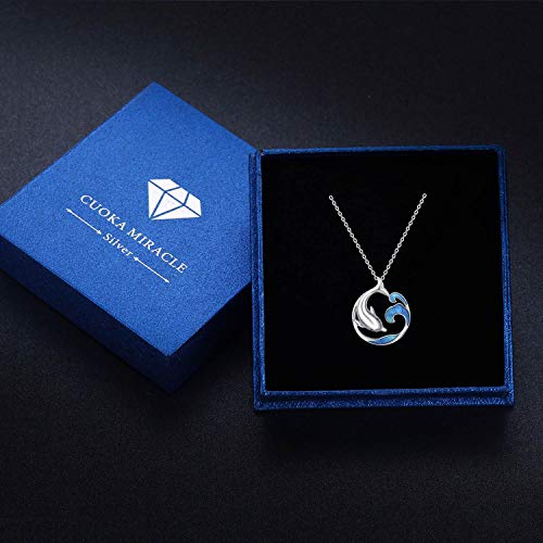 CUOKA MIRACLE Dolphin Necklace S925 Sterling Silver Cute Dolphin Necklace Ocean Wave Pendant Beach Themes Ocean Wave Jewelry Dolphin Gifts for Women Birthday