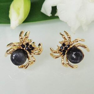 Navachi 18k Gold Plated Black Crystal Created-Opal Spider Ear Stud Az1294 Earrings