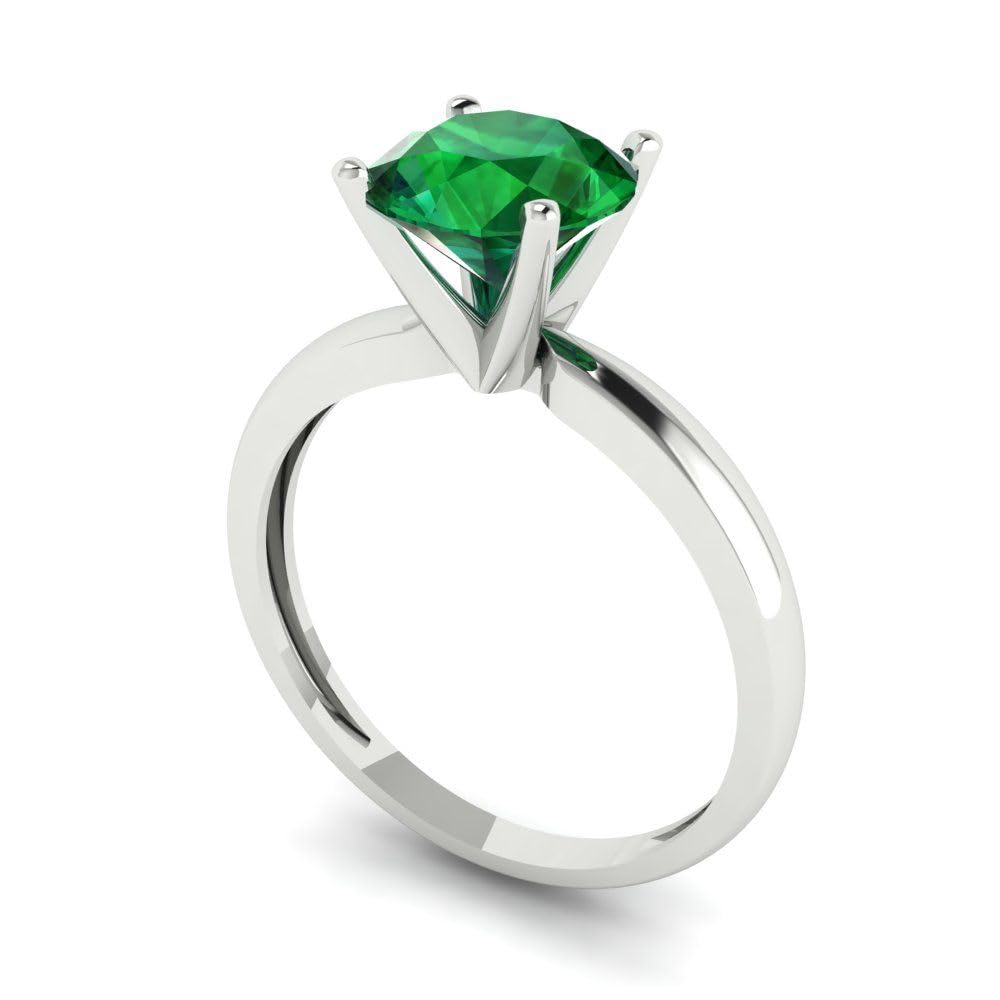 Clara Pucci 1.50 ct Round Cut Solitaire VVS1 Green Emerald Wedding Bridal Designer Anniversary Engagement Ring in 14k White Gold 5.5