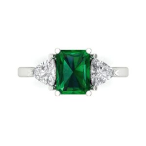 Clara Pucci 2.97ct Emerald Trillion cut 3 stone Solitaire Green Emerald designer Modern Statement Ring 14k White Gold Size 8.5