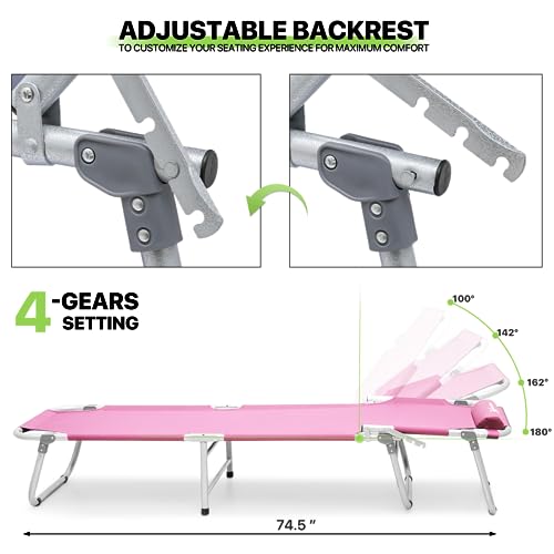 Magshion Portable Military Fold Up Camping Bed Cot, Folding Camping Cot for Adults Outdoor Bed Heavy Duty Sleeping Cots for Camp with Carry Bag, Neon Pink