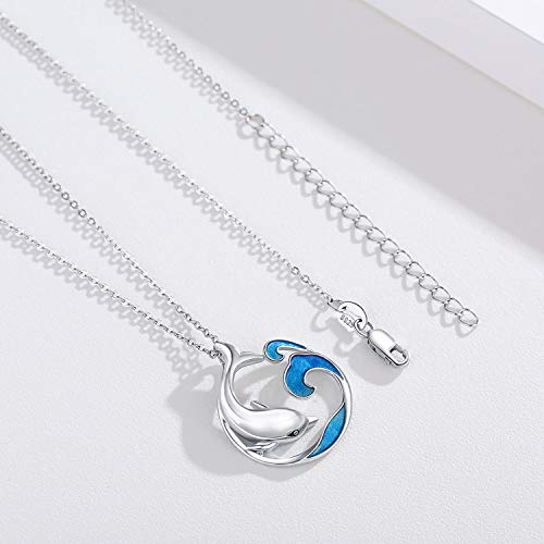 CUOKA MIRACLE Dolphin Necklace S925 Sterling Silver Cute Dolphin Necklace Ocean Wave Pendant Beach Themes Ocean Wave Jewelry Dolphin Gifts for Women Birthday