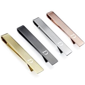 initial tie clip-skinny tie bar for mens 4pcs tie clips personalized suitable for wedding anniversary business and daily life come with a black gift box