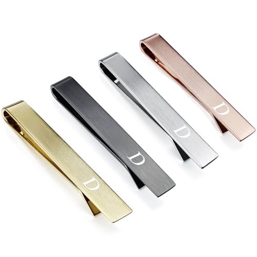 Initial Tie Clip-Skinny Tie Bar for Mens 4Pcs Tie Clips Personalized Suitable for Wedding Anniversary Business and Daily Life Come with a Black Gift Box