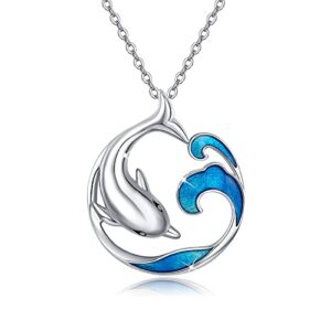 cuoka miracle dolphin necklace s925 sterling silver cute dolphin necklace ocean wave pendant beach themes ocean wave jewelry dolphin gifts for women birthday