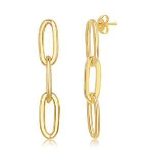 Paperclip Chain Link Earrings for Women 14K Gold Plated Sterling Silver | Hypoallergenic Gold and Silver Dangling Earrings