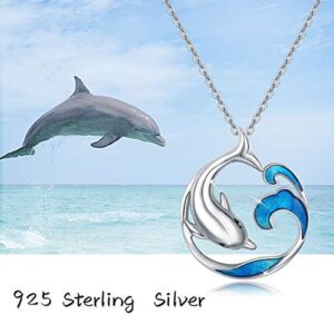 CUOKA MIRACLE Dolphin Necklace S925 Sterling Silver Cute Dolphin Necklace Ocean Wave Pendant Beach Themes Ocean Wave Jewelry Dolphin Gifts for Women Birthday