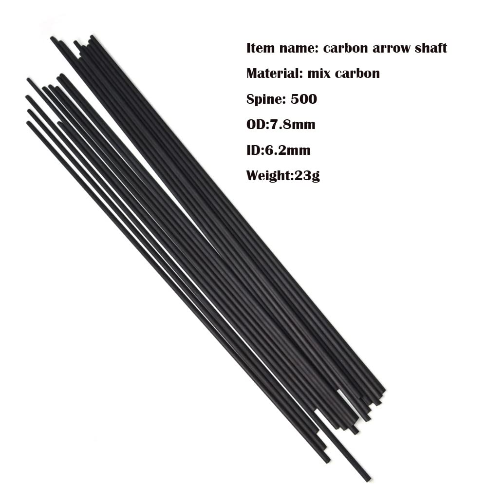 HNZMDY 30 Inch 6.2 mm Carbon Arrow Shaft Spine 500 Carbon Shaft Tube DIY Archery (shaft with insert, 24 Pcs)