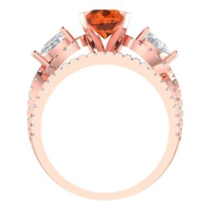 Clara Pucci 1.94 carat Round Cut Solitaire 3 stone Simulated Red Ruby Wedding Anniversary Bridal ring band set 14k Rose Gold 10.25