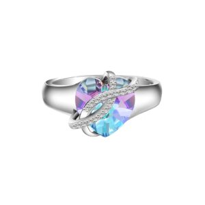 AOBOCO Infinity Heart Ring Sterling Silver Blue Purple Heart Ring with Crystal from Austria, Anniversary Birthday I Love You Jewelry Gifts for Women Wife Girlfriend Daughter Mom Grandma(Size 7)