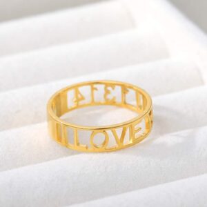 LONAGO Personalized Name Ring Engraved Name Initial Letters Band Ring Customized Name Band Ring for Women