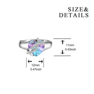 AOBOCO Infinity Heart Ring Sterling Silver Blue Purple Heart Ring with Crystal from Austria, Anniversary Birthday I Love You Jewelry Gifts for Women Wife Girlfriend Daughter Mom Grandma(Size 7)