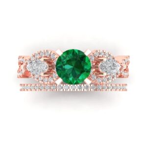 clara pucci 2ct round cut solitaire 3 stone simulated emerald engagement promise anniversary bridal ring band set 14k rose gold 8.25