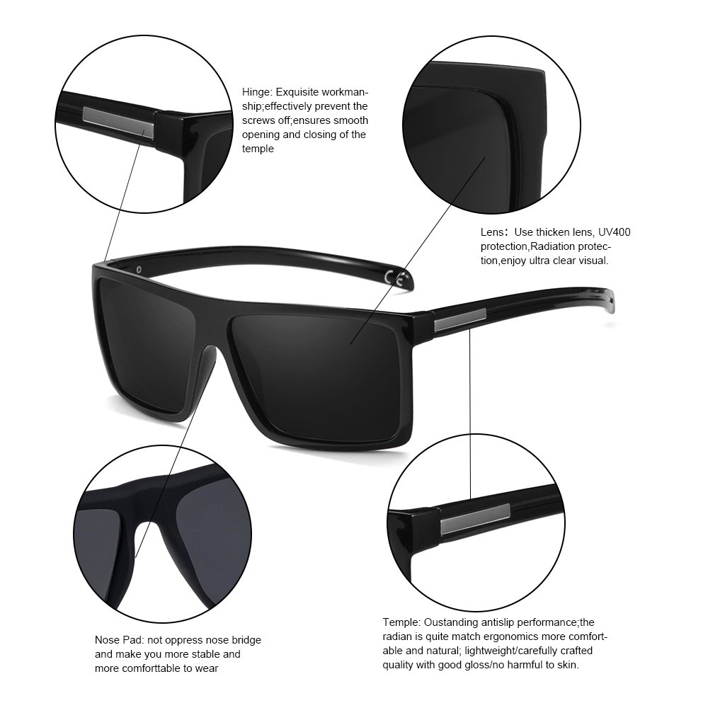 2020 VentiVenti 2 Pack Sunglasses For Men Plastic Lightweight Square Polarized Frame Classic Style Eyewear UV Protection For Driving Shiny Black Frame/Smoke Lens+Matte Black Frame/Smoke Lens