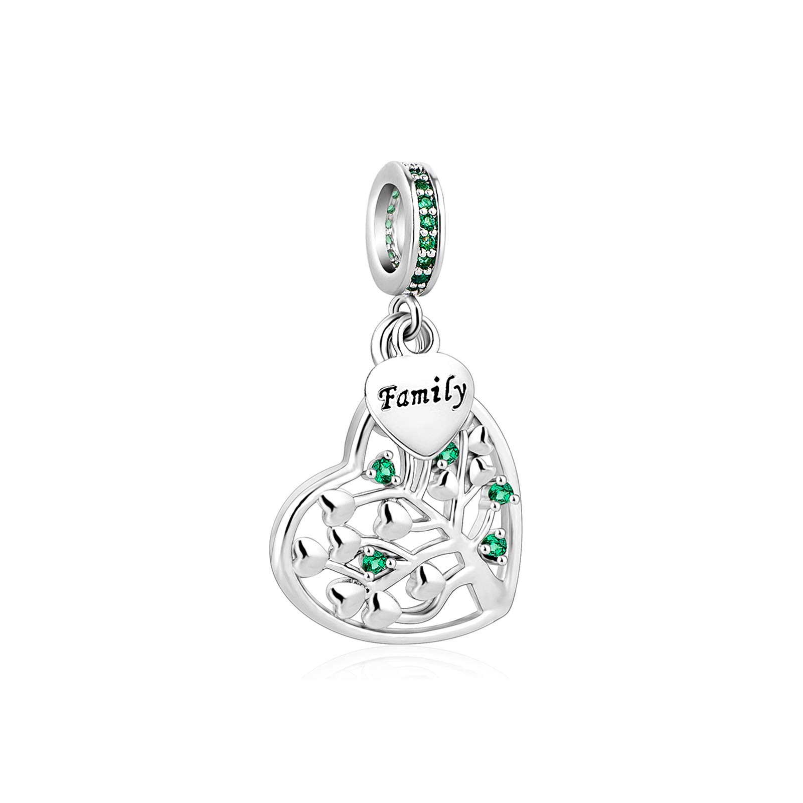 SBI Jewelry Tree of Life Heart Charm Compatible with Pandora Charm Bracelet Christmas Family Love Heart Dangle Gift Green CZ Silver Birthday Anniversary