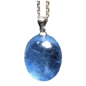 DUOVEKT Aquamarine Pendant Necklace, Natural Ocean Blue Aquamarine Stone Crystal for Women Man Oval 18x14x9mm Beads Gemstone Jewelry AAAAA