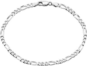 savlano 925 sterling silver solid italian figaro, rope,herringbone, curb, ball bead, snake, mariner chain anklet for women, comes in 0.8mm - 5mm with gift box (9, figaro 3.5mm)